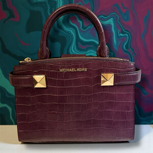 Michael Kors Karla Small Satchel Damson Croc Embossed Leather Crossbody